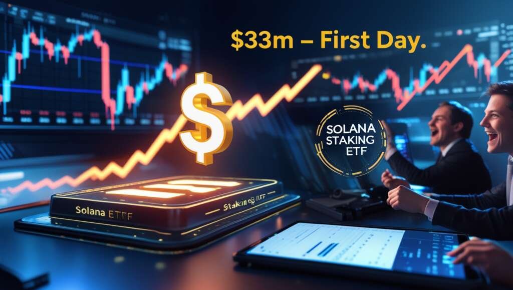 Solana Staking ETF saw a remarkable $33 million in first-day trading volume.